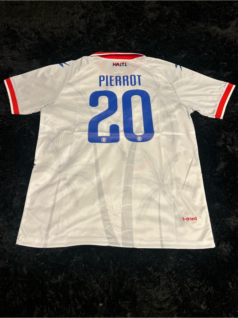 HAÏTI Men’s Soccer Jersey with Blue Number 20 and Red Trim